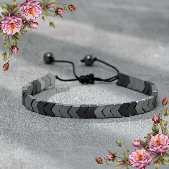 Black Agate Splicing Design Adjustable Retro Style Bracelet - Picture 1 of 9